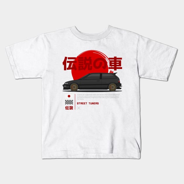 Midnight Racer Black Kanjo EF JDM Kids T-Shirt by GoldenTuners